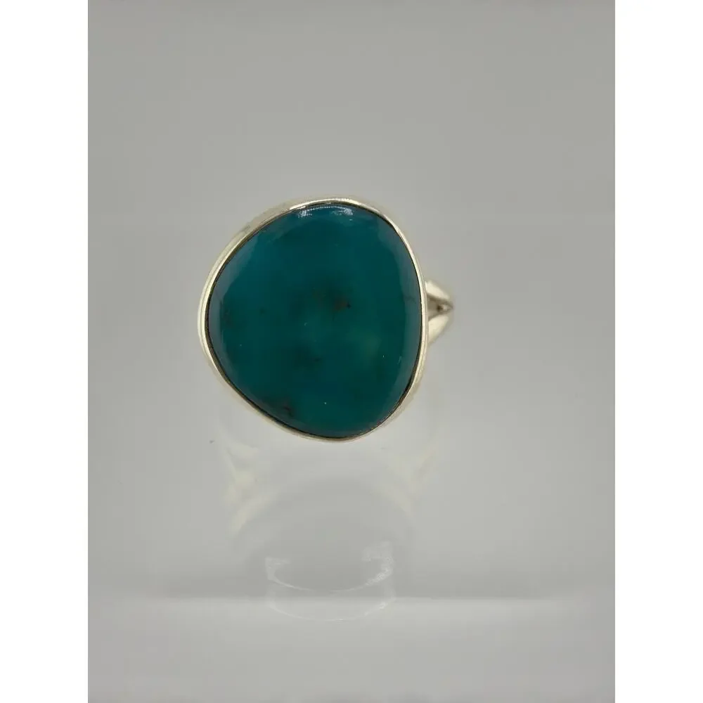 Freeform Larimar Split Shank 925 Sterling Silver Ring Size 7.5